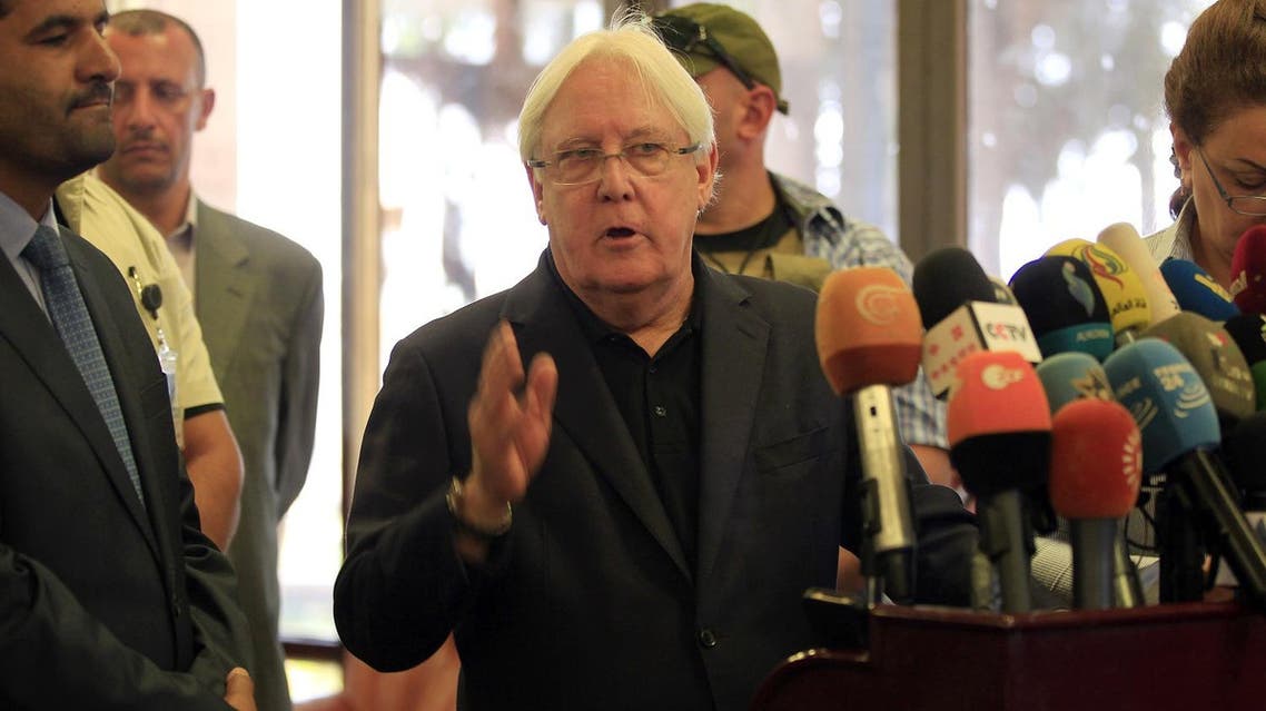 The UN Special Envoy to Yemen Martin Griffiths speaks to the press at Sanaa international airport. (File photo: AFP)