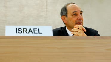 Eviatar Manor (R) Israel Ambassador to the U.N. waits for the start of the Human Rights Council Universal Periodic Review session at the European headquarters of the United Nations in Geneva. (Reuters)