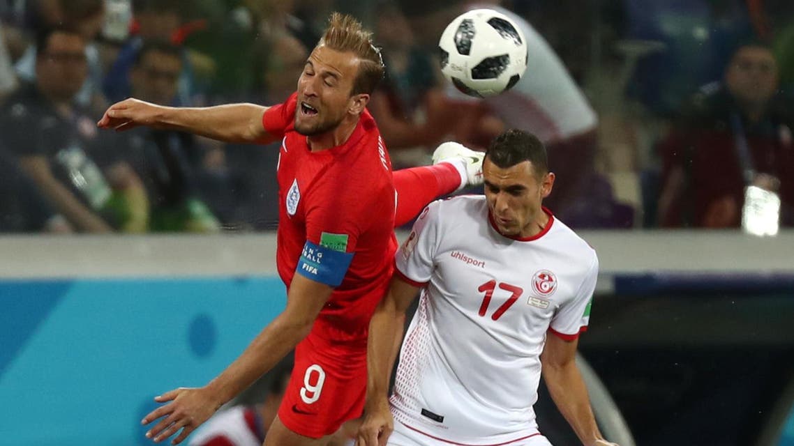 Yassine Meriah grappled with Kane again in the second half to stop him moving in the penalty area. (Reuters)