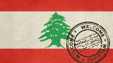 Welcome to Lebanon flag with passport stamp - Illustration