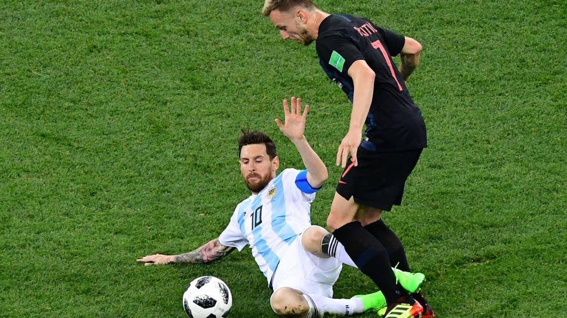 Argentina’s forward Lionel Messi (L) vies with Croatia’s midfielder Ivan Rakitic during the Russia 2018 World Cup Group D football match between Argentina and Croatia at the Nizhny Novgorod Stadium in Nizhny Novgorod on June 21, 2018. (AFP)