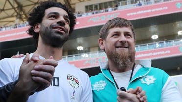 Ramzan Kadyrov brought Mohamed Salah onto the field at the Akhmat Arena in Grozny, Russia earlier this month. (AFP)