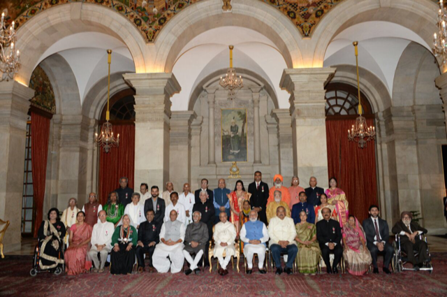 Haque in a group photo of 2017 civilian honours awardees in the Presidential Palace. (Supplied)
