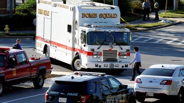 Emergency response vehicles drive near the shooting scene in Annapolis, Maryland, on June 28, 2018. (Reuters)