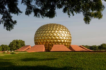 The golden dome-shaped Matrimandir at ‘The City of Dawn’. (Supplied)