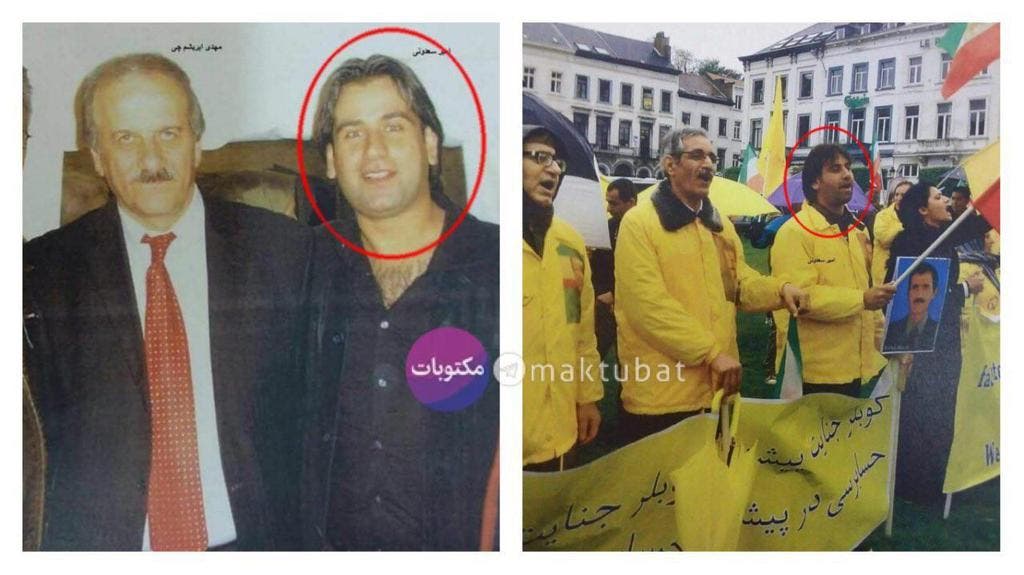 سمت راست: امیر سعودنی در یکی از تجمعات سازمان مجاهدین خلق-سمت چپ: امیر سعدونی در کنار مهدی ابریشمچی از اعضای بلندپایه سازمان مجاهدین خلق