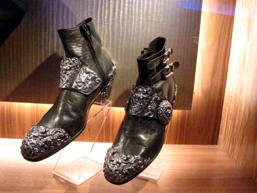 This July 5, 3018 photo shows shoes worn onstage and in videos by Michael Jackson, part of a large collection of music memorabilia on display at the Hard Rock casino in Atlantic City, N.J. (AP)