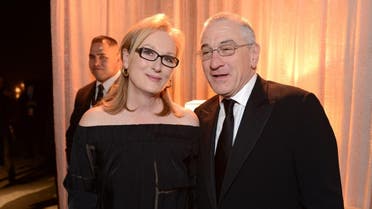 Meryl Streep and Robert De Niro pose in the green room at the 20th annual Screen Actors Guild Awards at the Shrine Auditorium. (AP)