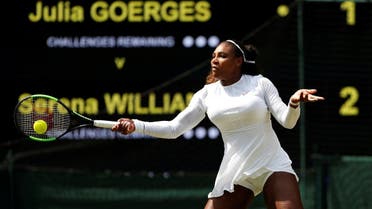 Serena Williams of the US in action during her Wimbledon semi-final match against Germany’s Julia Goerges. (Reuters)