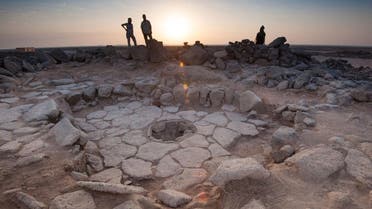 Stone structure at an archeological site containing a fireplace, seen in the middle, where charred remains of 14,500-year-old bread was found in the Black Desert. (Reuters)