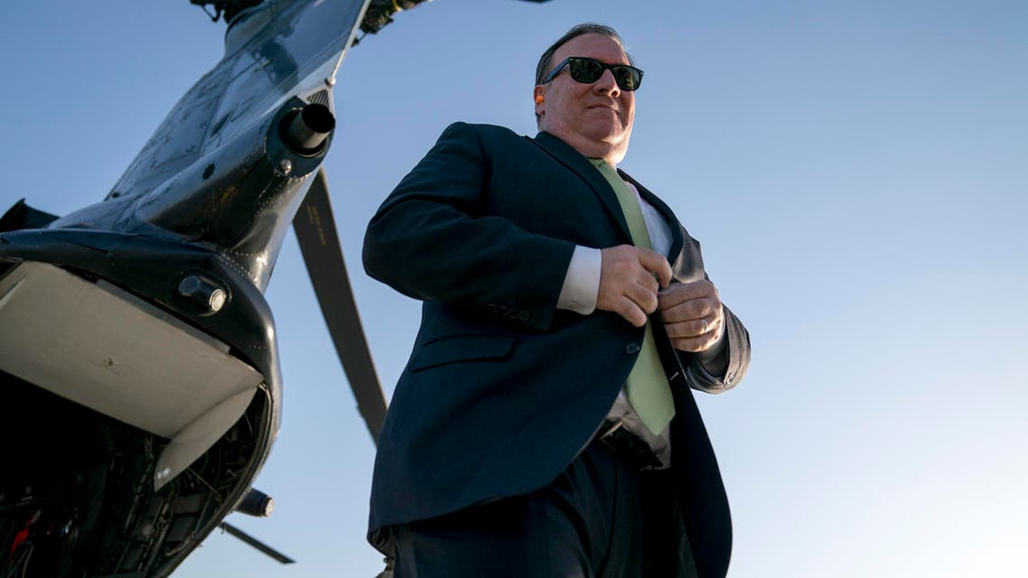 Secretary of State Mike Pompeo arrives at Camp Alvarado in Kabul after meeting with Afghan President Ashraf Ghani on July 9, 2018. (AP)
