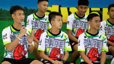 'Wild Boars' football players and their coach explain their experience during their news conference in Chiang Rai, Thailand. (Reuters)