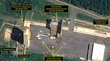 Satellite image courtesy Airbus Defense and Space and 38 North dated July 22, 2018 and obtained July 23, 2018 shows the apparent dismantling of facilities at the Sohae satellite launching station, North Korea. North Korea appears to have started dismantling key facilities at a rocket-engine test center, a group of experts said, potentially marking a significant step after last month's summit between Kim Jong Un and President Donald Trump.