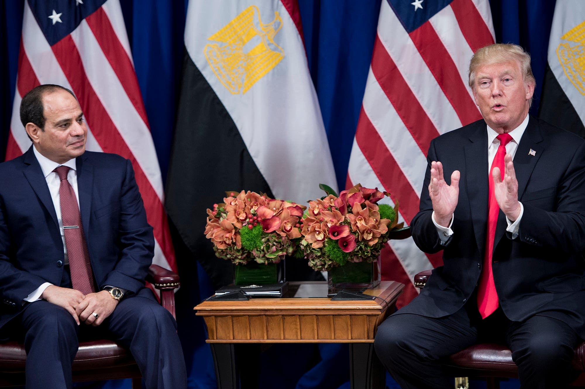 Egypt’s President Abdel Fattah el-Sisi with President Trump during the 72nd United Nations General Assembly on September 20, 2017 in New York City. (AFP)