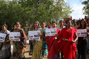 Women demonstrators at an anti-poaching rally. (Supplied)