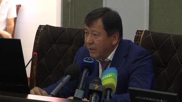 Tajik Minister of the Interior Ramazon Hamro Rahimzoda addressing a press conference in Dushanbe on July 30, 2018, after four tourists were killed. (AFP)