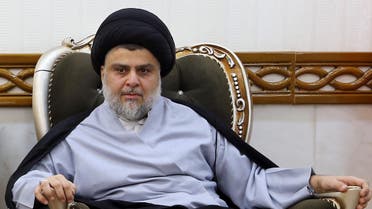 Iraqi Shiite cleric and leader Moqtada al-Sadr attends a meeting with Iraqi Prime Minister in Najaf on June 23, 2018. 