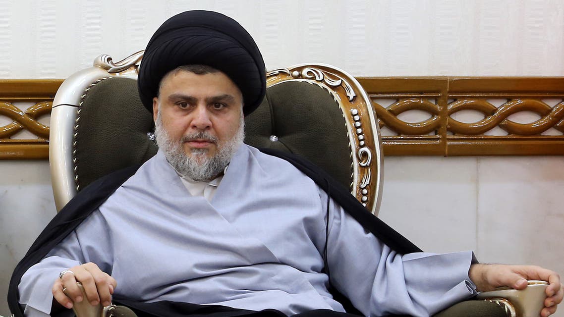 Iraqi Shiite cleric and leader Moqtada al-Sadr attends a meeting with Iraqi Prime Minister in Najaf on June 23, 2018.