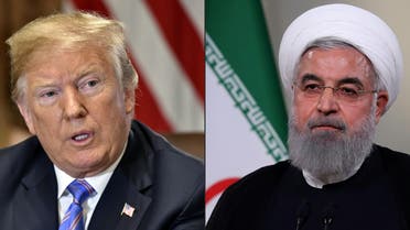 This combination of pictures created on July 23, 2018 shows US President Donald Trump speaks during a cabinet meeting on July 18, 2018, at the White House in Washington, DC. AND In this file photo taken on May 2 2018, a handout picture provided by the Iranian presidency on shows President Hassan Rouhani giving a speech on Iranian TV in Tehran. US President Donald Trump has launched a 