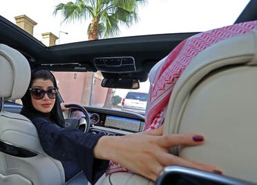 A Saudi woman practices driving in Riyadh, on April 29, 2018. (AFP)