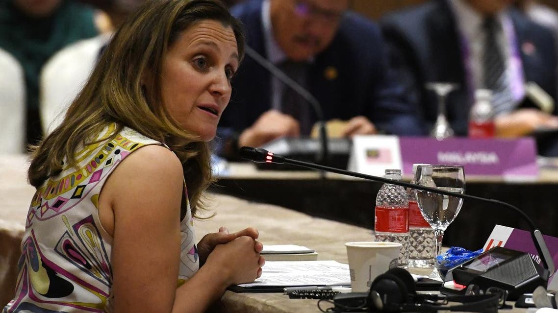 Canada’s Foreign Minister Chrystia Freeland (left) at the 51st Association of Southeast Asian Nations (ASEAN) - Canada Ministerial Meeting in Singapore on August 3, 2018. (AFP)