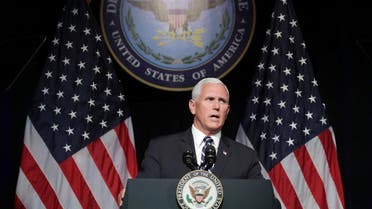  US Vice President Mike Pence announces the Trump Administration’s plan to create the US Space Force by 2020 during a speech at the Pentagon August 9, 2018 in Arlington, Virginia. (AFP)