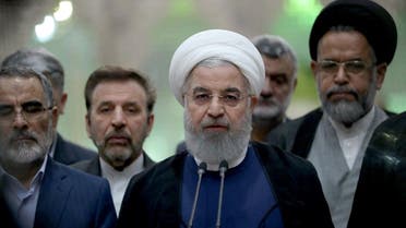 Iranian President Hassan Rouhani delivering a speech at the shrine of the revolutionary leader Khomeini in southern Tehran. (AFP)