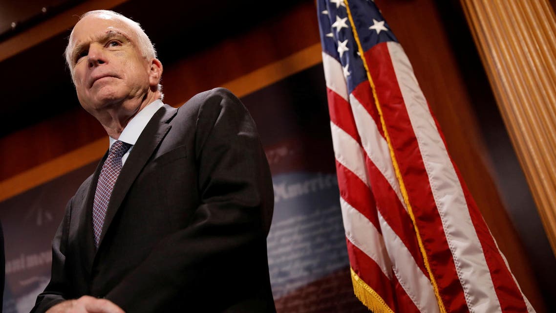Senator John McCain looks on during a press conference about his resistance to the so-called "Skinny Repeal" of the Affordable Care Act on Capitol Hill in Washington. (Reuters)