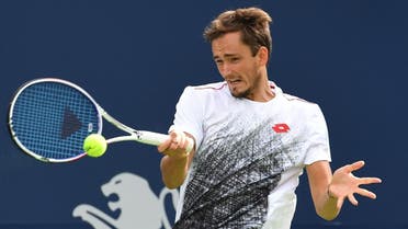 Daniil Medvedev of Russia plays a shot against Alexander Zverev in the Rogers Cup tennis tournament at Aviva Centre. (Dan Hamilton/USA TODAY Sports)