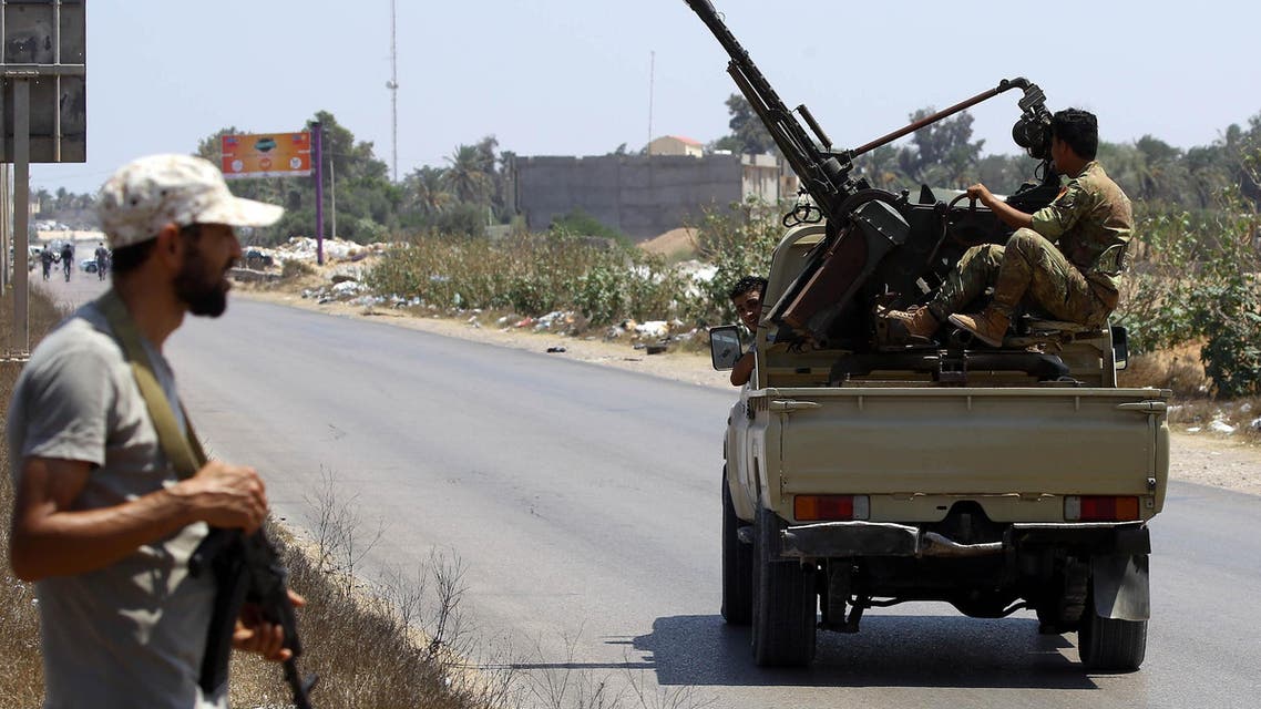 Libyan security forces patrol on August 23, 2018 near the site of an attack on a checkpoint in the city of Zliten, 170 km east of the capital Tripoli. (AFP)