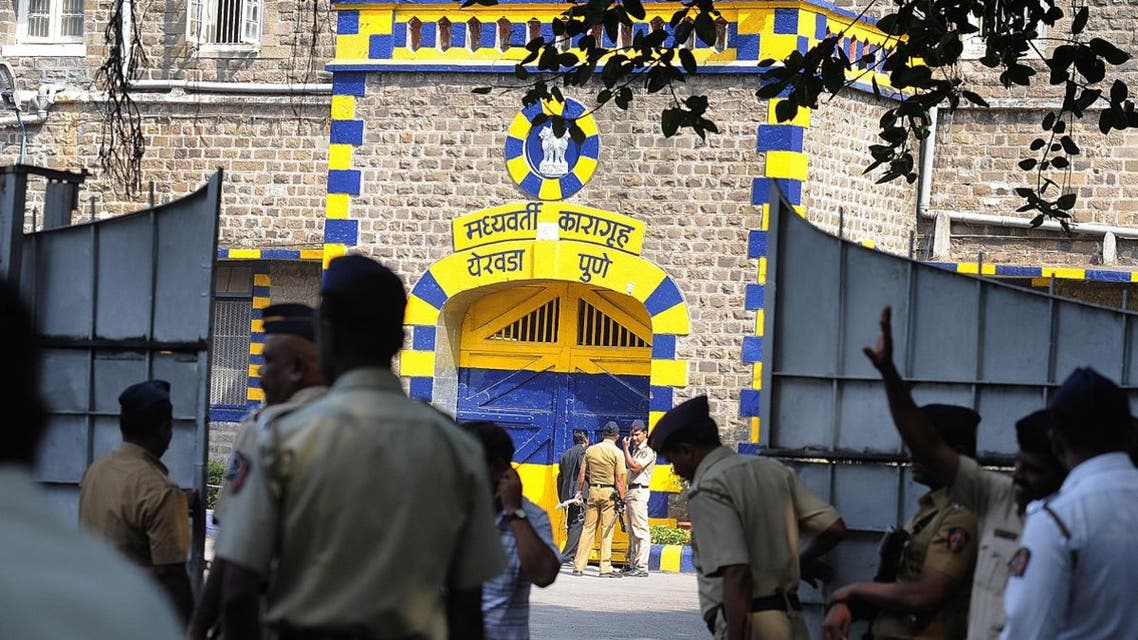 Indian police stand guard outside the high-security Yerwada Jail. (AFP)