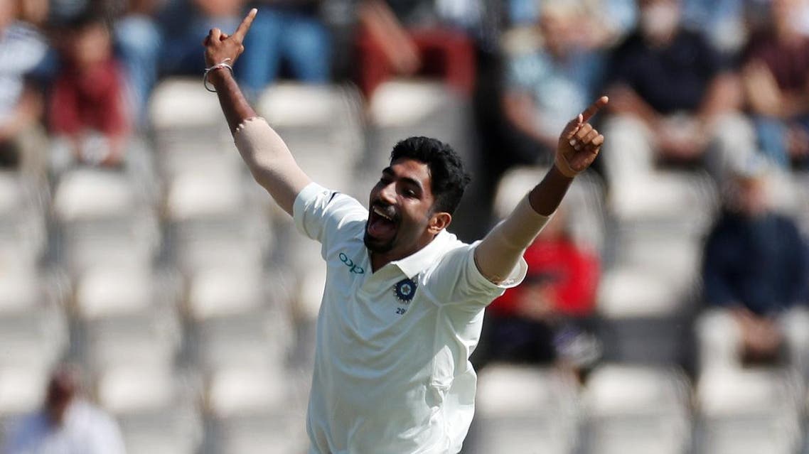 Jasprit Bumrah celebrates taking the wicket of England’s Keaton Jennings during the fourth Test at Ageas Bowl, West End, Britain, on August 30, 2018. (Reuters)