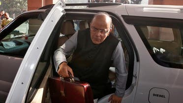 India’s Finance Minister Arun Jaitley holds his briefcase as he arrives at the parliament to present the federal budget in New Delhi, India, February 1, 2018. (Reuters)