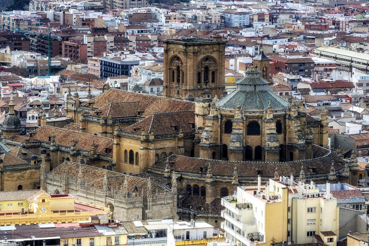 Granada cathedral viewed from Alcazaba in Alhambra palace. (Shutterstock)