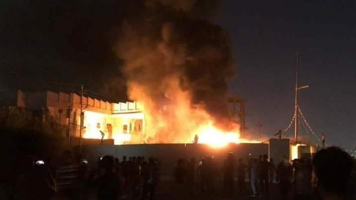Iranian-backed Asaib Ahl al-Haq militia offices burned in Basra (Supplied)