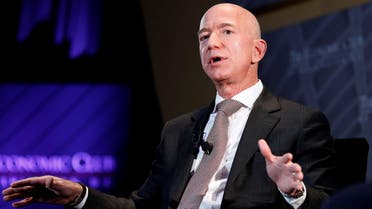 Jeff Bezos speaks at the Economic Club of Washington DC’s “Milestone Celebration Dinner” in Washington on September 13, 2018. (Reuters)