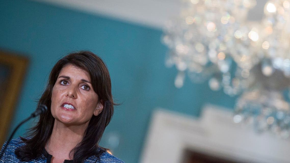 US Ambassador to the United Nation Nikki Haley speaks at the US Department of State in Washington DC on June 19, 2018. The United States announced that it is withdrawing from the UN Human Rights Council.