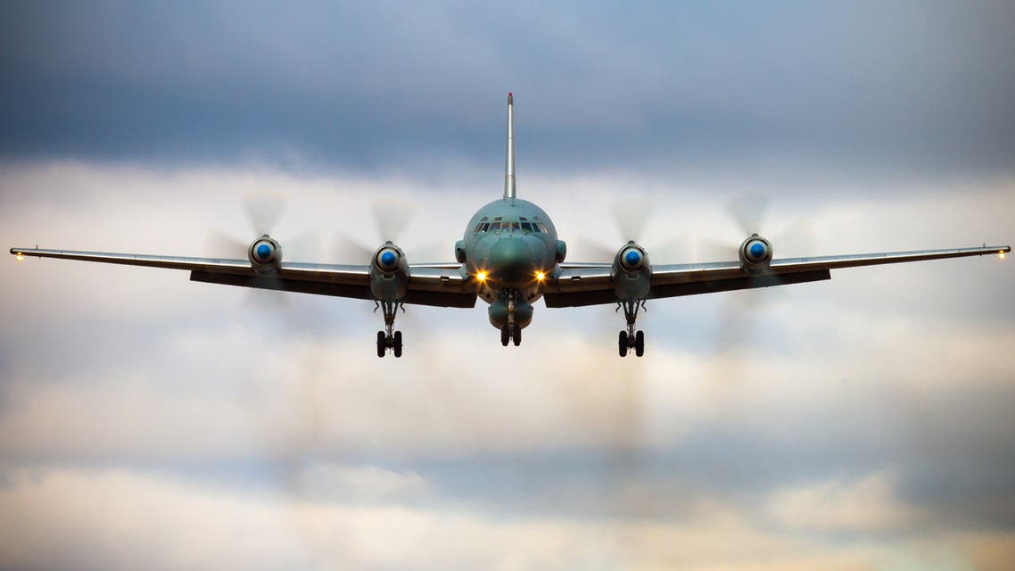A photo taken on July 23, 2006 shows an Russian IL-20M (Ilyushin 20m) plane landing at an unknown location. Russia blamed Israel on September 18, 2018 for the loss of a military IL-20M jet to Syrian fire, which killed all 15 servicemen on board, and threatened a response. Israeli pilots carrying out attacks on Syrian targets "used the Russian plane as a cover, exposing it to fire from Syrian air defences," a statement by the Russian military said.