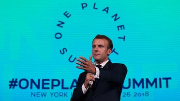 French President Emmanuel Macron speaks at the One Planet Summit in New York, U.S., September 26, 2018. (Reuters)