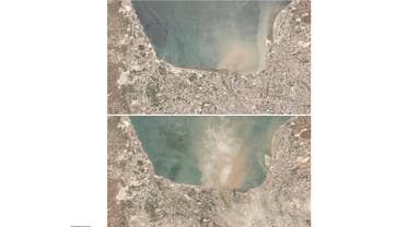 A combination of satellite images shows Palu, Indonesia on September 25, 2018 (top) and on September 29, 2018 (bottom). (Reuters)