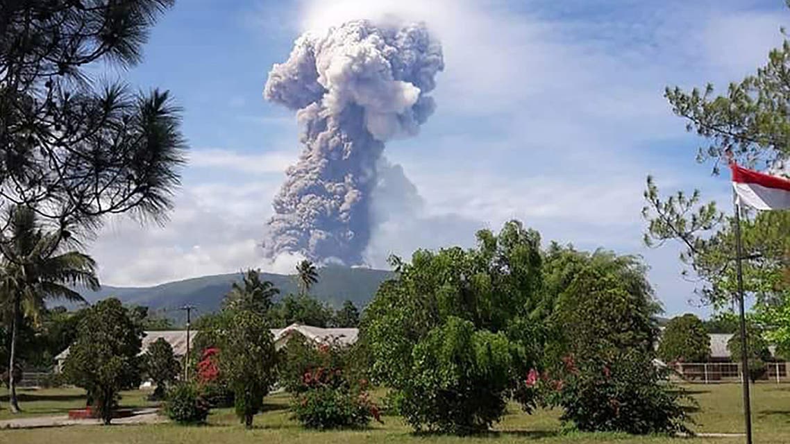 Volcano erupting ash up to 4,000 meters above the crater, as seen in Southeast Minahasa, North Sulawesi Province on October 3, 2018. (AFP)