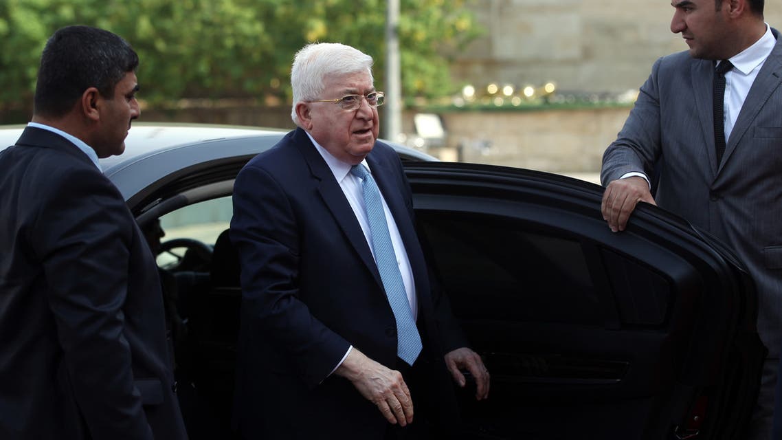 Outgoing Iraqi president Fuad Masum arrives for the handing over ceremony in Baghdad on October 3, 2018. Moderate Kurdish candidate Barham Saleh swept to the post of president of Iraq in a parliamentary vote pitting Kurdish heavyweights against each other for the first time following an ill-fated independence referendum.