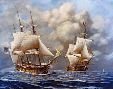رسم تخيلي لمواجهة بين سفينة أميركية و أخرى فرنسية