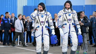 Russia's Soyuz MS-10 spacecraft carrying the members of the International Space Station (ISS) expedition 57/58, Russian cosmonaut Alexey Ovchinin and NASA astronaut Nick Hague, blasts off to the ISS from the launch pad at the Russian-leased Baikonur cosmodrome in Baikonur on October 11, 2018. 