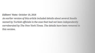NYT admits to not corroborating details in article on Khashoggi