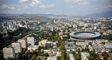 This aerial photo shows the centre of the Georgian capital Tbilisi.