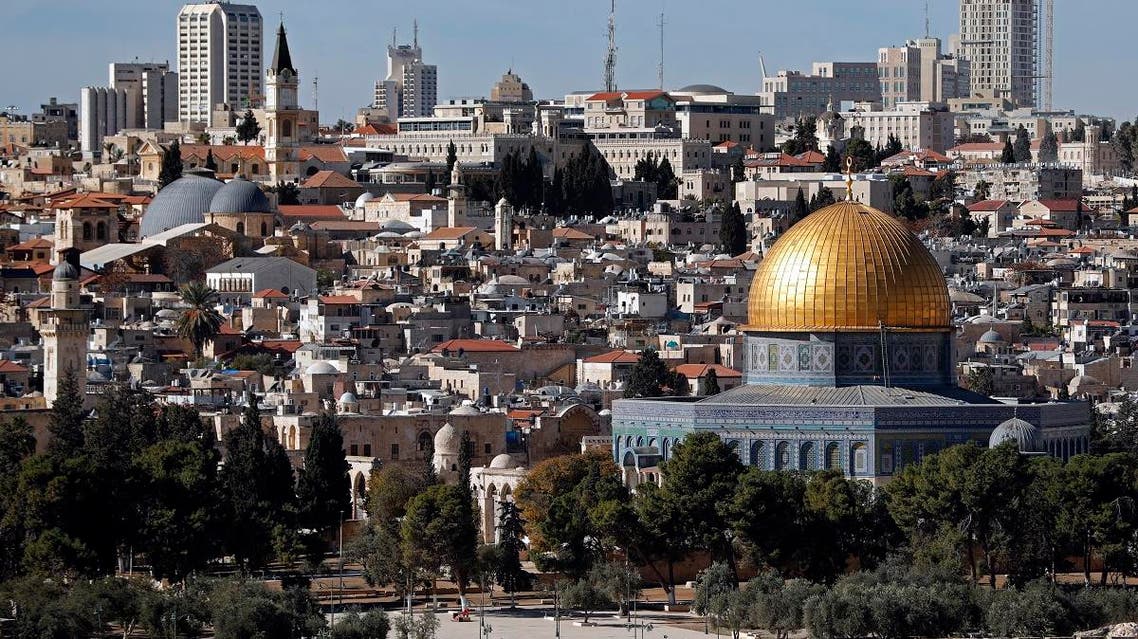 A general view of the city of Jerusalem shows the Dome of the Rock mosque (C) on December 4, 2017.