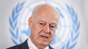United Nations (UN) Special Envoy for Syria, Staffan de Mistura speaks during a press conference in Geneva. (AFP)
