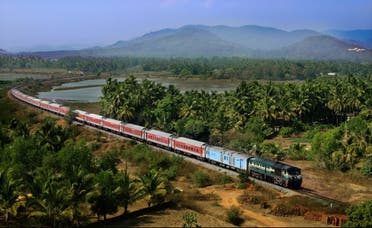 The Hazrat Nizamuddin-Trivandrum Rajdhani Express near Gokarna Station in Karnataka. (Supplied)