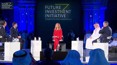 Al Arabiya Senior Business Presenter Nadine Hani moderates a panel session at the FII 2018. (Al Arabiya)